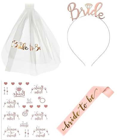 UEAVOID Kit Addio al Nubilato 1 Set | Velo Sposa, Fascia Bride to Be, Cerchietto & Adesivi | Futura Sposa Gadget Accessori per Festa Indimenticabile