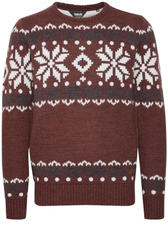 !Solid SDNorwig Herren Weihnachtspullover Norweger-Pullover Winter Strickpullover Grobstrick Pullover mit Stretch Rundhals-Ausschnitt Regular fit, Größe:XL, Farbe:Wine Red Melange (8985)