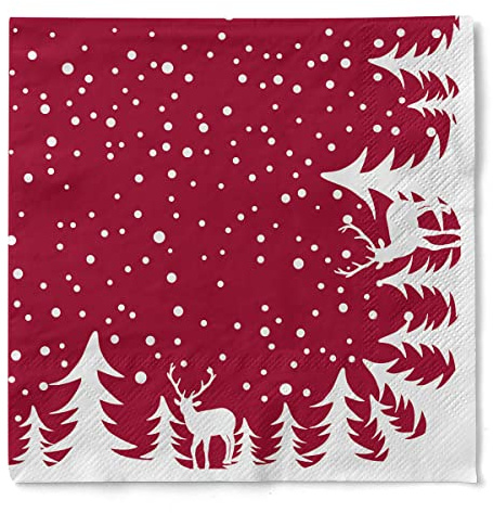 Sovie HORECA Serviette Marvin (Bordeaux) aus Tissue 3-lagig, 33 x 33cm, Einweg Weihnachtsserviette, ideal für Winterfeiern & Weihnachten, Papierserviette 100 Stück