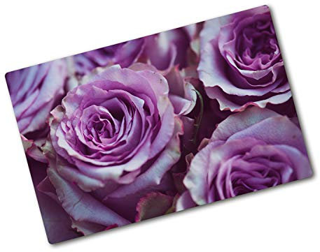 Tulup Tagliere Vetro Temperato - 80x52cm - Copri Piano Cottura - Rose Viola