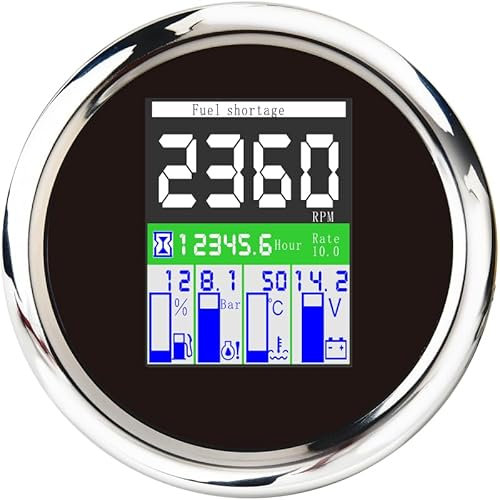 ELING 5-in-1 Multifunktions Drehzahlmesser mit Betriebsstundenzähler Kraftstoffstand Voltmeter Öldruck Wassertemperaturanzeige für Auto Motorrad Traktor LKW 85 mm 12 V/24 V