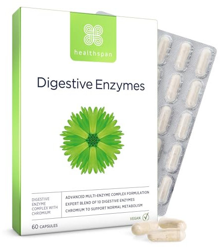 Healthspan Digestive Enzymes | 60 Capsules | Amylase | Lactase | Lipase | Protease | Added Chromium | Aids Digestion | Vegan