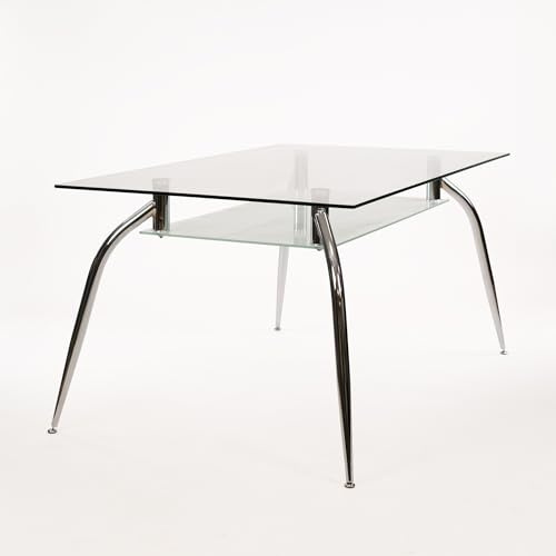 POSTQUAM | Mesa Comedor Bistró | Acero Cromado y Cristal Templado | Transparente | Elegante y Resistente | para Interiores