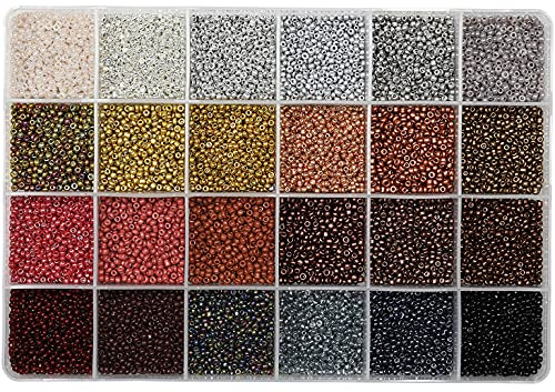 12/0 Glass Seed Beads About 15600pcs 24 Colors 2mm Loose Seed Beads Kit Bracelet Making with 24-Grid Plastic Storage Box for Jewelry Making