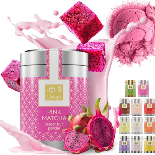 Tea Uniqo – Pink Matcha Tee Pulver – Ideal zum Trinken, für Eis, Latte, Shakes, Backen oder Kochen – Drachenfrucht Pulver, 100% natürlich, in Dose – Superfood aus Pitaya