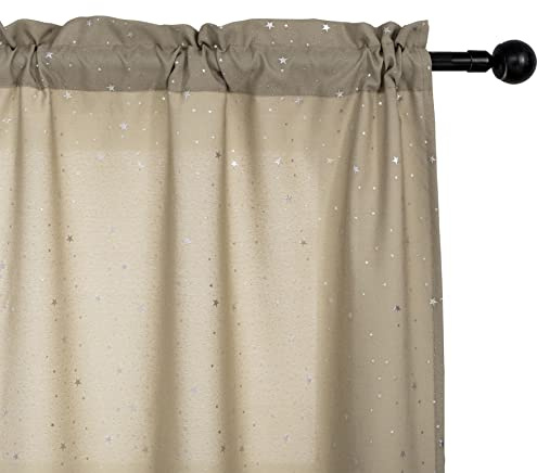 GIRASOLE HOME® Coppia Tende Semi Oscuranti Fantasia Stelline Argentate Tenda per Soggiorno Camera Cameretta Cucina e Interni 2 Pannelli con Tasca (Beige, 70x148cm)