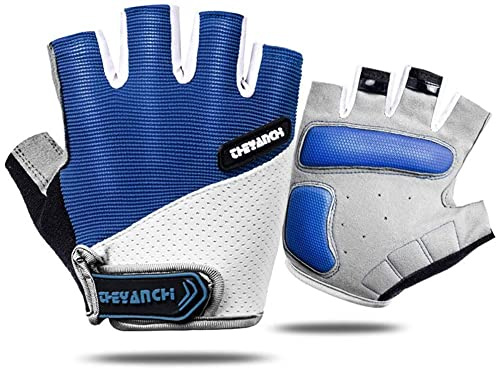 Aeromdale Guantes de ciclismo unisex de medio dedo para bicicleta antideslizante amortiguador de choques acolchado transpirable malla de carretera de montaña mitones cortos - azul - XL
