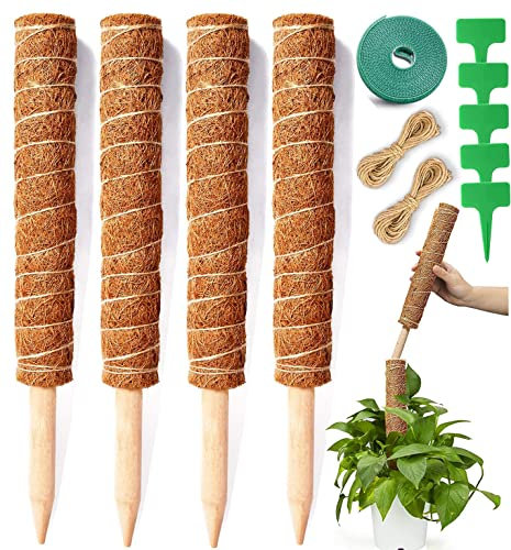 4 Stück Moosstab Pflanzstab Kokos, Kokos Totempfahl Kokosfaser Stützpfahl Coir Moss Totem Pole Stick 40 cm lang für Garten Kletterpflanzen Zimmerpflanzen Kletterpflanze Erweiterung