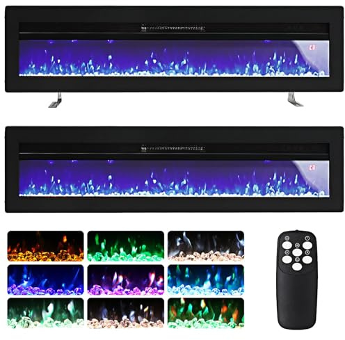 INMOZATA 178cm/70 inch Electric Fire Recessed Wall Mounted Freestanding Electric Fireplace with Realistic LED Flame Effect, Adjustable Thermostat, Overheat Protection, 900W&1800W (178 cm/70 in, Black)