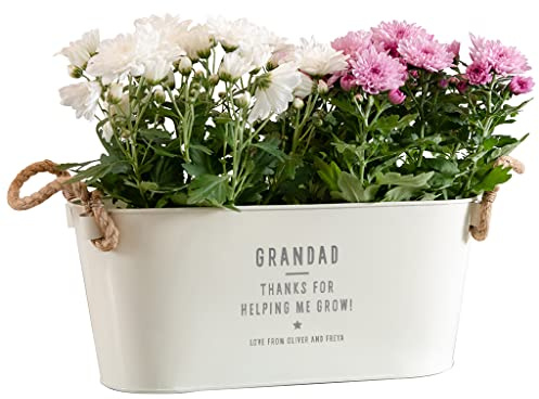 Personalised Flower Pot 'Thanks For Helping Me Grow' - Unique Indoor Outdoor Metal Planter - Fathers Day or Birthday Gift for Men Him Plant Lovers - Medium