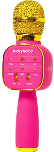 Lucky Voice Micrófono de karaoke inalámbrico Bluetooth con altavoz integrado, rosa, mini máquina de karaoke portátil para adultos y niños, eco y cambiador de voz, acceso gratuito a 10.000 canciones