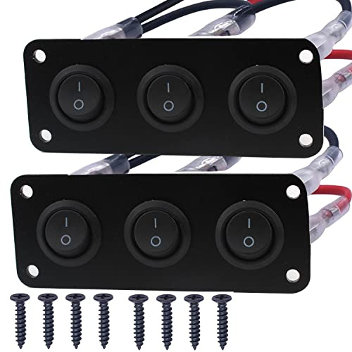 RUNCCI-YUN 2Pcs 12V-24V interrupteur a bascule,Panneau de commutation de voiture,3 Gangs, rond Panneau de commutation 12V pour Voiture, Camion, Voitures de Course, Marine
