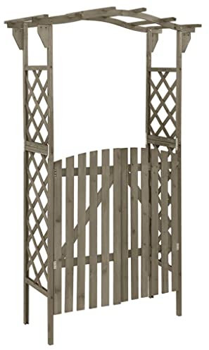 INLIFE Pérgola con puerta 116 x 40 x 204 cm gris madera maciza abeto