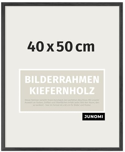 JUNOMI® Bilderrahmen 40x50 cm Holz | Farbe Schwarz | Posterrahmen | Kiefernholz mit bruchsicherem Acrylglas, Profilbreite 1,3 cm, Hoch- und Querformat, aufhängefertig zum Wechseln