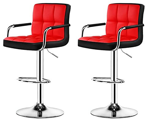 Barhocker Mit Lehne 2er Set - Stehhocker, Höhenverstellbarer Esszimmerstuhl, Drehbarer Barhocker Mit Armlehnen, Küchen-/Bar-/Zuhause-Rückenlehnen-Stuhl (Color : Red)
