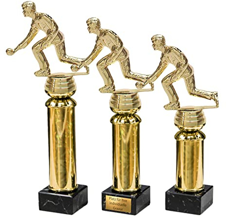eberin · Pokal Kegeln · Kegler Cup · Kegelverein Preis · Kegelspieler auf Goldsäule/Marmor schwarz · Pokal in 3 Größen erhältlich · mit oder ohne Gravur ·