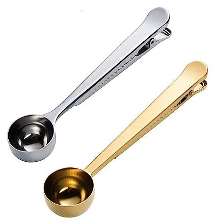 MaoNativey 2 Pièces Cuillère Doseuse Café, 2 en 1 Cuillère à café Mesure de la Pelle avec Clip, cuillère à café avec Pinces scellées pour Poudre de café, Grains