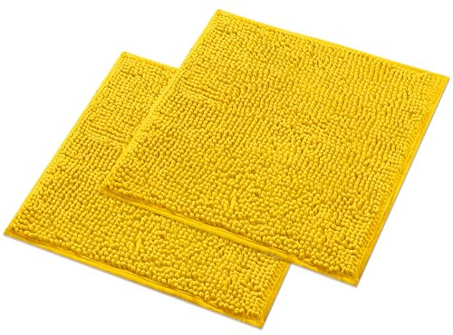 WohnDirect Badematten Set 2 teilig - Gelb 45 x 45 cm - rutschfest & Waschbar - Badvorleger, Badezimmerteppich, WC Vorleger