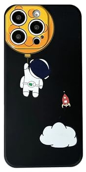 Yonds Queen Custodia per iPhone 15 Pro , motivo astronauta spaziale luna pianeta design elegante in gomma TPU protettiva antiurto alla moda (Black Moon, iPhone 15 Pro)