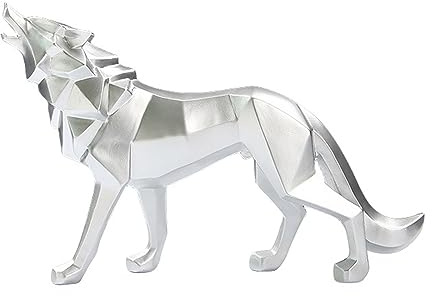 Zyqixluk Harz Wolf Statue Skulptur Abstrakte Skulpturen Home Decor Tier Statuen Moderne Geometrische Home Decor Figurine Tisch Centerpieces Ornaments for Living Room Cabinets Desk Decor,Silber