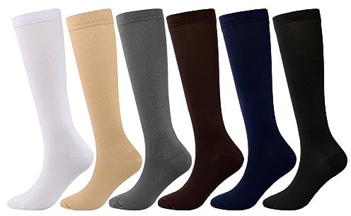 ISAKEN Sport Kompressionsstrümpfe für Damen Herren, 7 Paar Lange Stützstrümpfe Abgestufte Compression Socks Kompressionssocken für Sport, Flug, Laufen, Reisen, Radsport, Krankenschwester