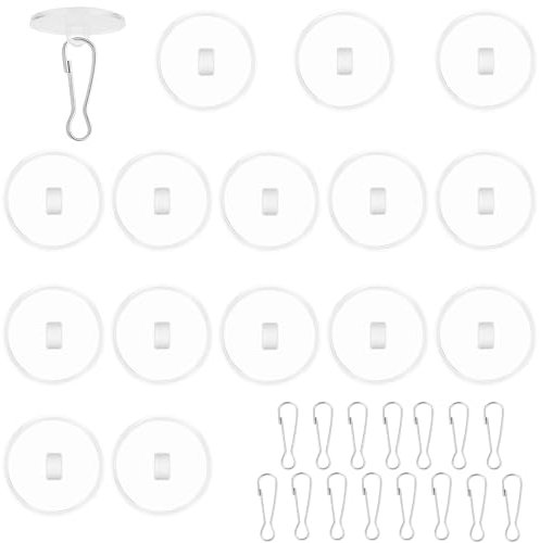 Scettar 50Pcs Deckenhaken Selbstklebend, 3cm Klebehaken Ohne Bohren, Selbstklebend Transparent Wandhaken, Klebehaken Extra Stark, Deckenmontagehaken mit 50 Fahnenmast-Clips für Küche Bad Wand Tür