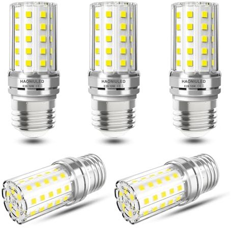 HAONIULED LED Light Bulbs 100 Watt Equivalent, Daylight White 5000K, 10W LED Bulb E26/E27 1000LM for Ceiling Fan Chandelier Pendant Lighting, Non-dimmable,5 Pack