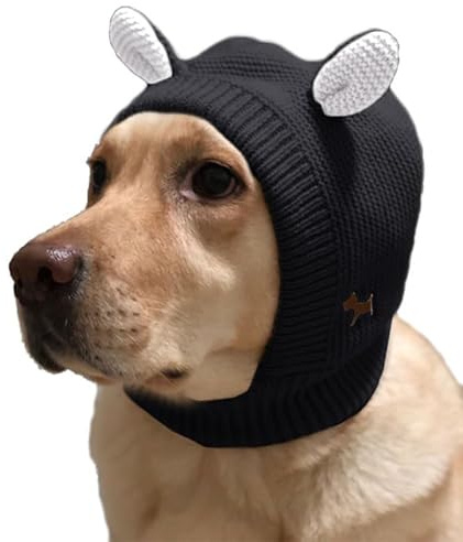 YAMEE Hunde-Wintermützen – große Hundeohrenschützer, Strickmütze für Spaziergänge im Freien, Lärmschutz (groß, schwarz)