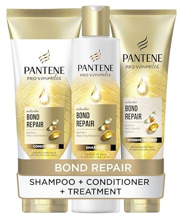 Pantene Molecular Bond Repair Shampoo + Conditioner + Deep Conditioning Hair Treatment with Biotin. For Extremely Dry Damaged Hair. Hair is Visibly Healthier, Strengthened & Repaired