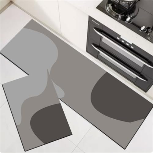 Aoojlo KüChenläUfer KüChenmatte 2 StüCk 45x70cm+45x160cm, KüChenteppich Waschbar rutschfest, Teppich LäUfer Flur FußMatte Badematten, Wasser öL Aufnehmen Teppich KüChe Set, KüChe, Badezimmer Coffee