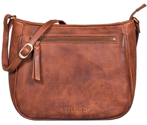 STILORD 'Samira' Handtasche Leder Frauen zum Umhängen Vintage Umhängetasche für Damen-Tasche Abendtasche Elegante Echtleder Tasche, Farbe:brandy - cognac