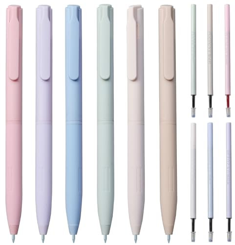 GOLDGE 6 Stück Kugelschreiber Aesthetic Stifte Einziehbare Gelschreiber, 0.5 mm Gel Pen Gelstifte Gel Kugelschreiber Aesthetic Nachfüllminen für Schreiben Malerei Marker stiftefür Notizen Schule Büro