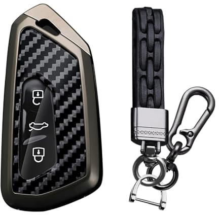TECART Smart Autoschlüssel Hülle cover Passt für VW Golf 8 R ID.4 Atlas Multivan T7 Seat Leon MK4 Octavia A8 Enyaq PVC Schlüsselanhänger Keyless Go Schutz 3 Taste Kohlefaser