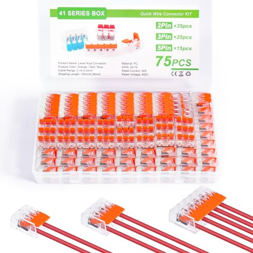 YIIFELL 75 Pezzi Morsetti Elettrici con Leva di Comando, 4 mm² Connettori Elettrici Rapidi, PA/PC Ritardante Connettore Elettrico per Cavi Liberamente