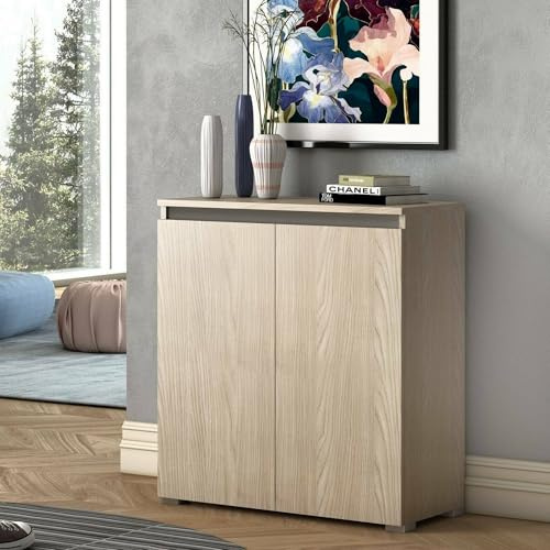Dmora - Scarpiera Calla, Mobile multiuso, Porta scarpe salvaspazio a 2 ante, Armadio portaoggetti con scaffali, 100% Made in Italy, 80x37h102 cm, Olmo