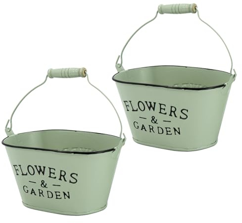 Macosa NO55926_x2 Deko Pflanztopf 2er Set Mintgrün Zink Wanne Grün Oval Vintage Metall Zinkwanne Landhaus Garten-Dekoration Metall-Blumentopf Pflanzgefäß Dekotopf Gefäß