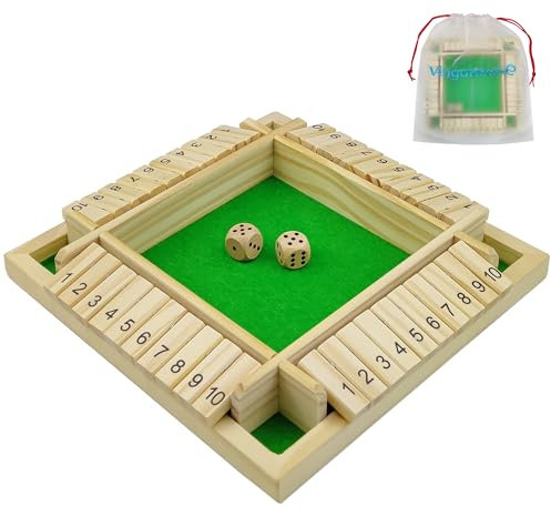 Shut the Box Game for 4 Players, Wooden Table Game Family Travel Game Traditional Pub Dice Games for Adults Educational Table Dice Game for Kids Age 3 4 5 6 +