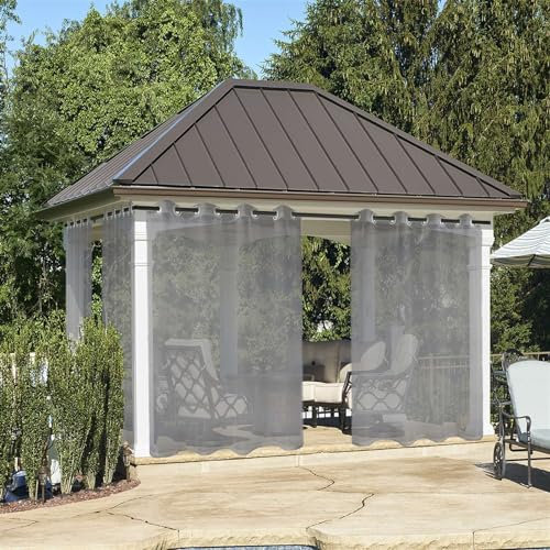 BESTORI Outdoor Vorhänge Transparent Wetterfest Voile Vorhang mit Ösen Wasserdicht Sichtschutz für Gartenlaube Balkon Pavillon Grau, 183x132cm(H x B) 2 Stück