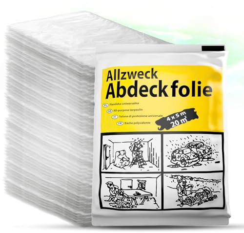 ToolSpace Abdeckfolie 50er Set 4x5m PE-Folie Transparente Stark Malerfolie | Staubschutzfolie Plastikplane Baufolie Malervlies Tapete Baufolie Allzweck-Folie - Malerplane für Renovierung, Malerarbeit