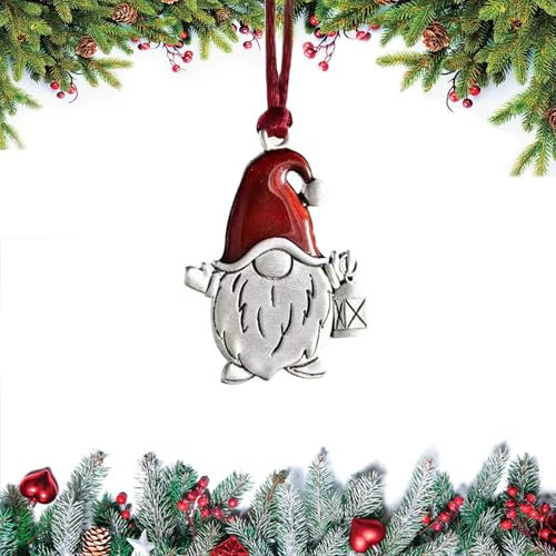 Christmas Gnome Ornaments Decoration, 2025 Solid Pewter Christmas Tree Hanging Ornament Handcrafted Metal for Christmas Trees Home Party Party Gifts (Santa Gnome)