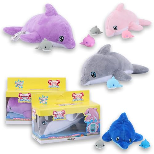 #sbabam Funny Box Mammy Surprise Dolphin, Coffre à Jouets pour Enfants, Peluche Dauphin avec Mini Chiots, 2 Pièces, Marionnettes Animales Douces, Jouet pour Bébé