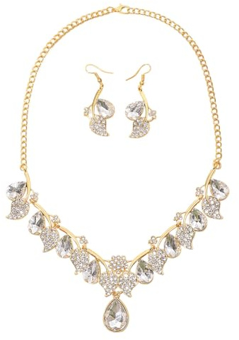 KONFEN Frauen Schmuck-Sets, Schmuck Funkelnden Kubischen Zweig Verstellbare Kette Blatt Ohrring Schmuck-Sets, Geburtstag Hochzeiten Geschenke Kostüm-Accessoires 2 PCS, Blau/Weiß/Rot/Schwarz
