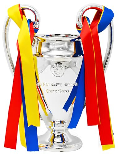 YYDSTES Europäisch Champions Fußball Trophäe Fussball League Meisterschafts Trophäen mit Farbigen Bändern Fans Heimdekorateure Sammlung Display Ornamente Kunstharz Sport Erinnerungsstücke,32cm