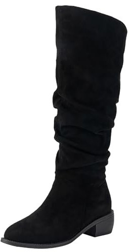 Calf Length Boots Line Dancing Boots for Women Shoes Women Boots Sewing Solid Flat with Shoes Features: Brown Knee High Boots Women Wide Fitting Boots (Black, 6)