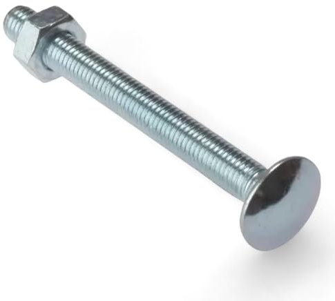 M6 x 40mm Carriage Bolts | Zinc Plated | Fully Threaded Coach Bolt With Nuts | Pack of 2