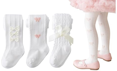 CHUNG Baby flickor småbarn spädbarn tunna nät tights nyfödd rosett strumpor leggings 0-5 år för sommaren, 3 par vit, 1-2 Years