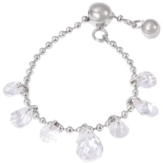 IMINI Adjustable Crystal Teardrop Chain Ring for Women Girls - Stainless Steel Stackable Tassel CZ Dangling Beads Ring, Elegant Gift Jewellery in Gold/Silver (J 1/2-O)
