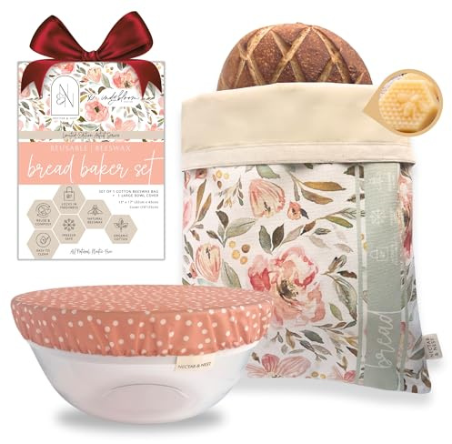 Nectar & Nest Bread Baker Set, Reusable Beeswax Bread Bags for Homemade Bread, Sourdough Bag, Organic Cotton Beeswax Bowl Cover, Limited-Edition Artist Series