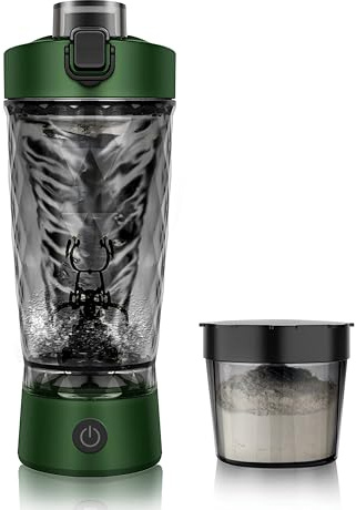 Electric Protein Shaker Bottle, Mixer Cup for Shakes and Meal Replacements, BPA-free, Portable Blender Cup with a Supplement Storage, USB Rechargeable Shaker Cups for Protein Shakes 550ml (Green)