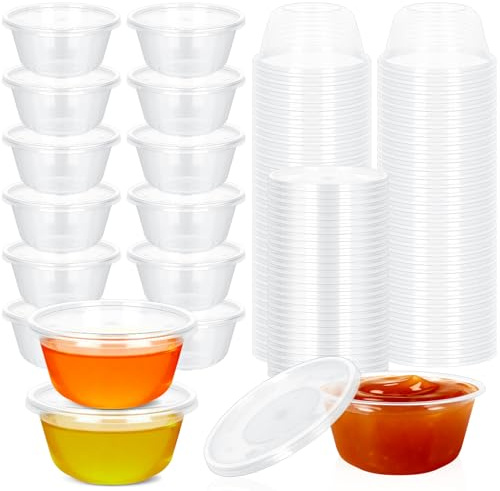 VORYXEL 50 Pack Plastic Containers with Lids Reusable, 200ml/6.8oz Round Stackable Food Container Set, Pots Set with Lids for Dip, Soup, Salad, Condiment